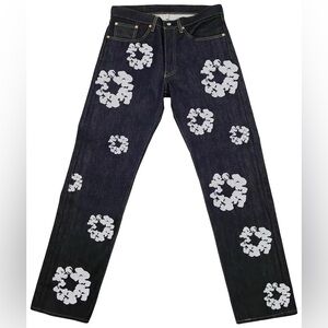 Stylish Black Jeans with White Floral Accents